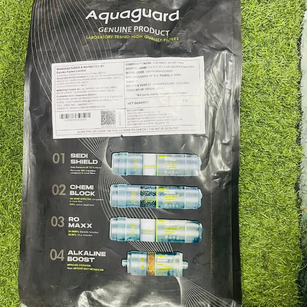 Aquaguard RO HP 2.0 filter servicing kit – back of the Aquaguard pack with label